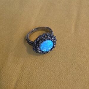 Blue Opal Cabochon Rope-Detail Ring